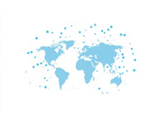 Naklejka premium Abstract global network concept with a blue world map on a white background Technology and connectivity are symbolized by dots connecting the planet Earth in a flat design style Generative AI