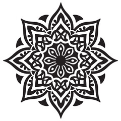 Black and white floral star mandala with vintage ornament style