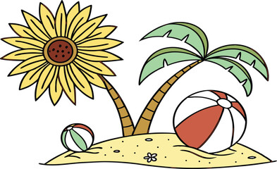 tropical beach with palm trees and sun