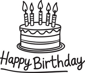 A suitable and easy-to-understand sentence for naming this image could be:
Happy birthday cake with candles and sweet decorations for celebration