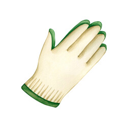 Gardening gloves. Watercolor Hand drawn Illustration of gloves for caring for plants and flowers. Safety gloves in the industrial and construction. Design elements Gardening or horticulture concept