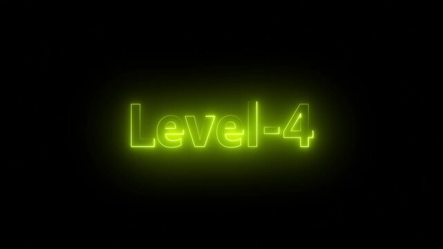 Neon level up sing. You Climbed to a upper Level .Level 4 text font with neon light Animation on black background, Game concept.