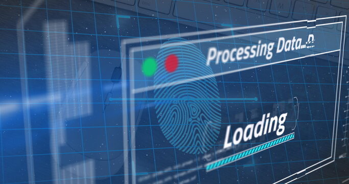 Image of fingerprint over data processing - Powered by Adobe