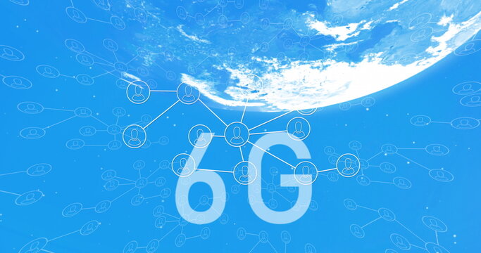 Image of 6g text over network of connections and globe