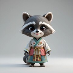 Baby raccoon in traditional clothes