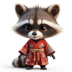 Baby raccoon in traditional clothes