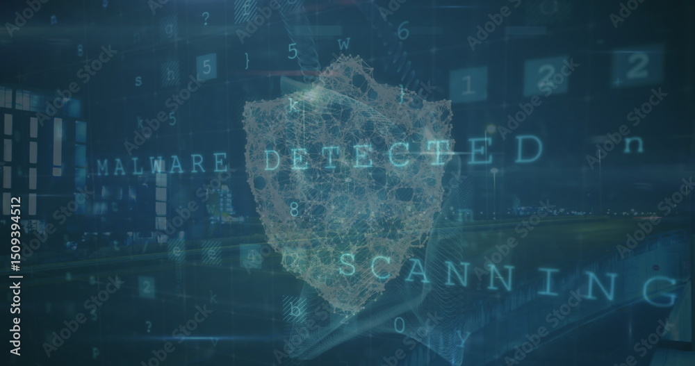 Poster image of digital shield over scanning and data processing on digital screen