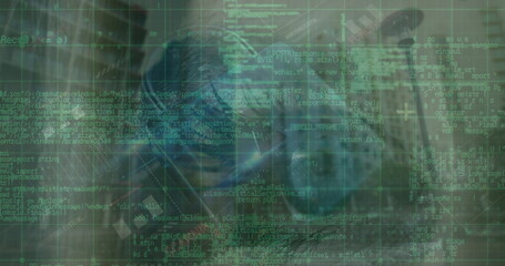 Image of data processing over lift in office