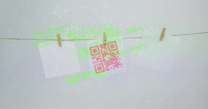 Image of data processing over qr code and notes - Powered by Adobe
