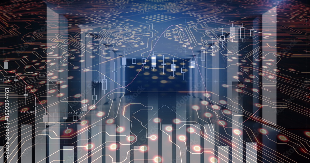 Poster image of data processing over computer circuit board