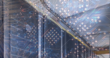 Image of data processing with computer servers over computer circuit board