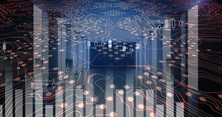 Image of data processing over computer circuit board