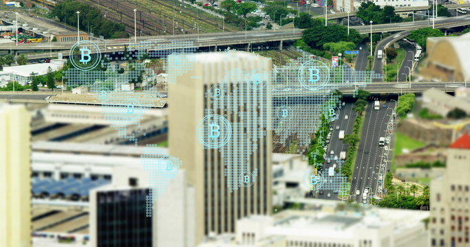 Image of data processing over cityscape - Powered by Adobe