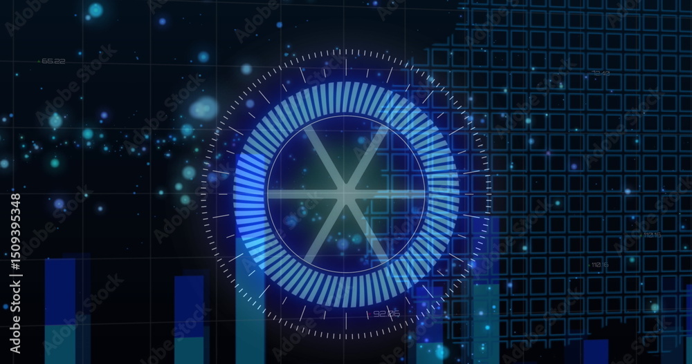 Poster image of scope scanning over data processing on black background