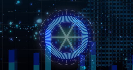 Image of scope scanning over data processing on black background