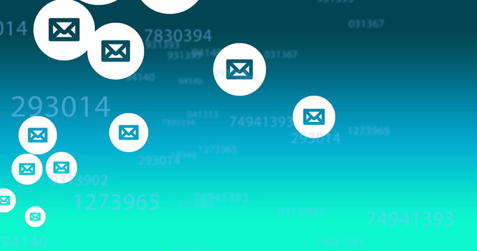Image of email icons and numbers floating over blue background