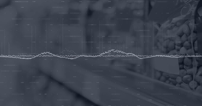 Statistical data processing against close up of a supermarket