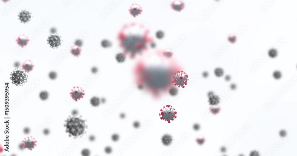 Poster digital image of multiple covid-19 cells floating against copy space on white background
