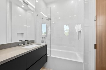 Modern luxury home exterior at sunset with pool, outdoor lounge, and contemporary architecture