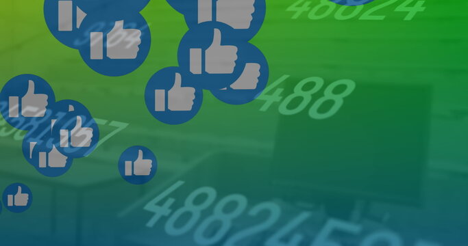 Image of social media reactions and numbers floating over green background