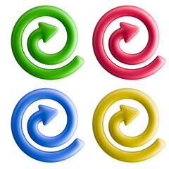 Set of colorful spiral arrows representing concept of curve motion or recycling
