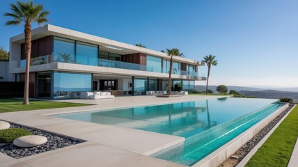 Fototapeta premium Luxury Modern Villa with Infinity Pool and Stunning Ocean Views