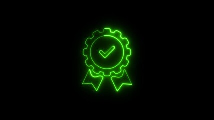 Glowing neon Insurance medal line icon. Certified risk coverage sign. Confirmed protection symbol. Quality design element. Editable stroke. Linear style insurance medal icon