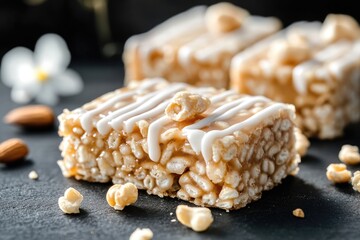 Granola bar: nutritious snack, energy source, wholesome treat, healthy bite, balanced diet, fiber-rich choice, dietary fuel, natural sweetness, essential nutrients, active lifestyle.