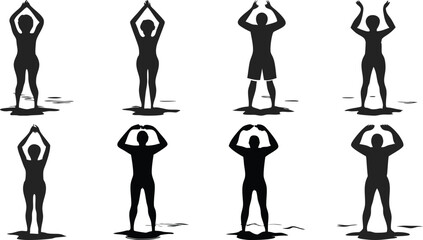 Diverse Yoga and Fitness Silhouettes - Standing Poses Vector Set