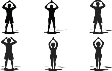 Yoga and Fitness Silhouettes - Standing Poses and Stretching Vector Set