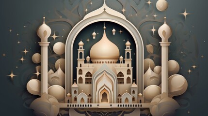 Beautiful Golden Mosque Graphic for Eid Celebrations

