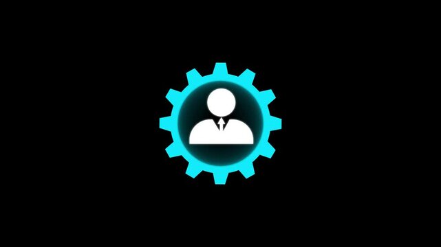 Man in gear icon. Outline man in gear  icon for web design isolated on black background. Man and cog icon gear man, business, setting icon. Rounded vector design. Social network icon. 4k video
