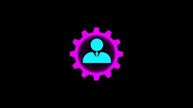 Man in gear icon. Outline man in gear  icon for web design isolated on black background. Man and cog icon gear man, business, setting icon. Rounded vector design. Social network icon. 4k video