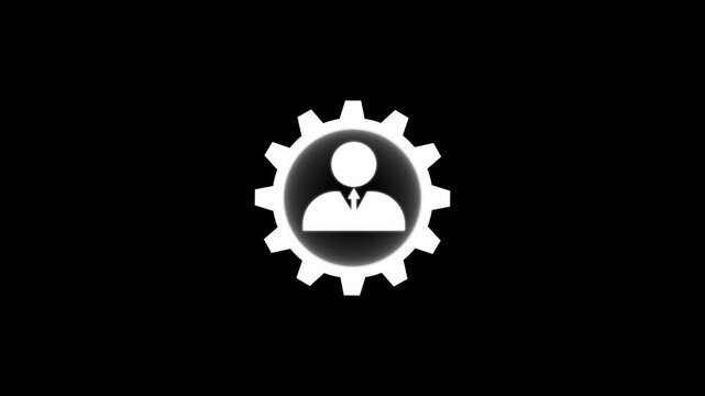 Man in gear icon. Outline man in gear  icon for web design isolated on black background. Man and cog icon gear man, business, setting icon. Rounded vector design. Social network icon. 4k video