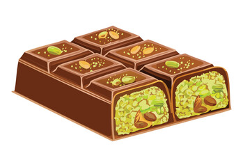 chocolate bar with pistachio topping - vector illustration