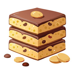 Layered dessert chocolate bar with crushed peanuts - Vector Illustration