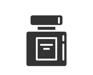 Dark icon of a bottle. Represents health, medication, perfume, or beauty products. Vector illustration for use in medical, cosmetic, or packaging design projects.
