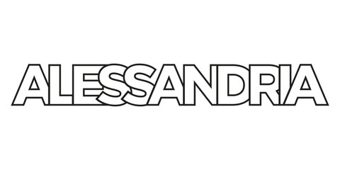 Alessandria in the Italia emblem. The design features a geometric style, vector illustration with bold typography in a modern font. The graphic slogan lettering.