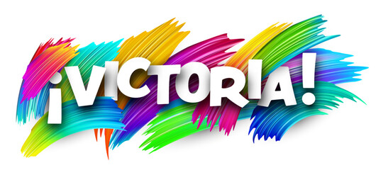 Spanish word meaning victory in bold white letters over vibrant multicolor vector background