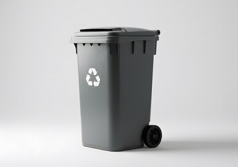 Gray recycling bin with a white symbol