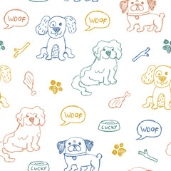 Dogs pattern in sketch style. Doodle background. 