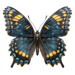 Detailed butterfly with blue and orange markings isolated on transparent background