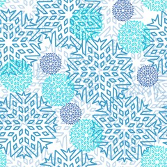 Seamless pattern, blue and blue snowflakes 