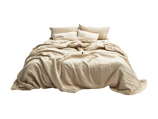 Cozy unmade bed isolated on transparent background
