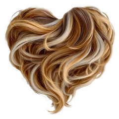 Fototapeta premium Heart shape made of blonde wavy hair, isolated on transparent background