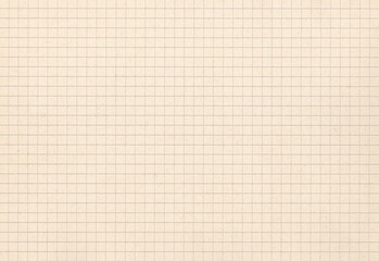 Old sepia squared notebook page grid paper background with natural texture.