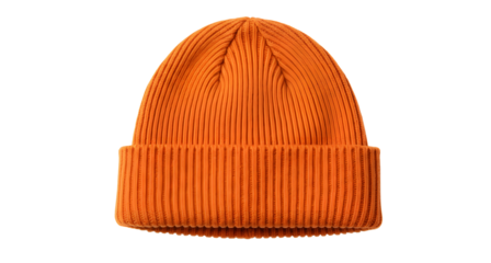 Buy orange knit beanie hat for winter fashion style and warm headwear online for men and women today on transparent background