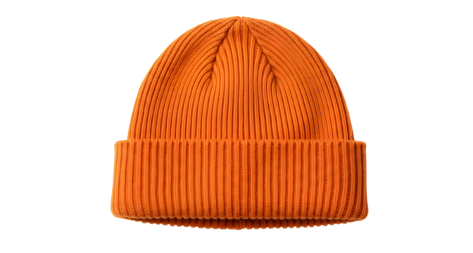 Buy orange knit beanie hat for winter fashion style and warm headwear online for men and women today on transparent background