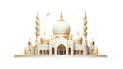 Beautiful White and Gold Masjid Design for Eid Celebrations on white background
