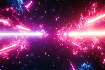 Lightning-style neon strike in dark space
